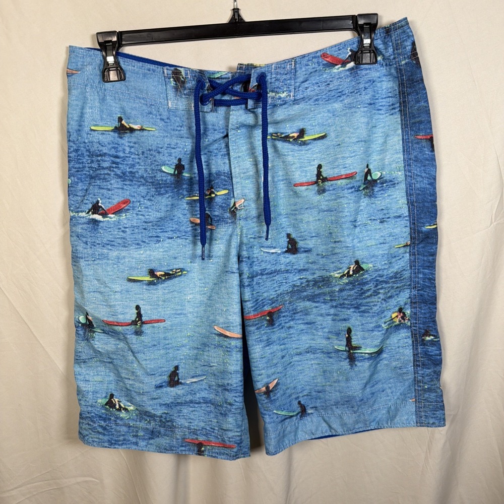 Hollister 20" Board Shorts Mens Size Large Blue‎ Surfing Print Drawstring